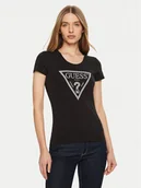 Koszulki i topy damskie - Guess T-Shirt SS CN SHINY TRIANGLE Czarny Shirt Fit - miniaturka - grafika 1
