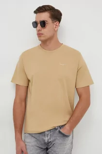 Koszulki męskie - Pepe Jeans t-shirt bawełniany Connor męski kolor beżowy gładki - grafika 1