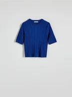 Swetry damskie - Reserved - Dzianinowa bluzka z wiskozą - niebieski - miniaturka - grafika 1