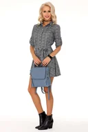 Sukienki - Szara Sukienka Szmizjerka w Kratkę - miniaturka - grafika 1