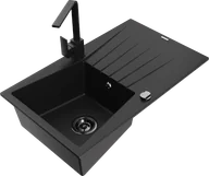 Zlewozmywaki z baterią - Mexen Cesar zlewozmywak granitowy 1-komorowy z ociekaczem i baterią kuchenną Rita, czarny - 6514-77-670300-70-B - miniaturka - grafika 1