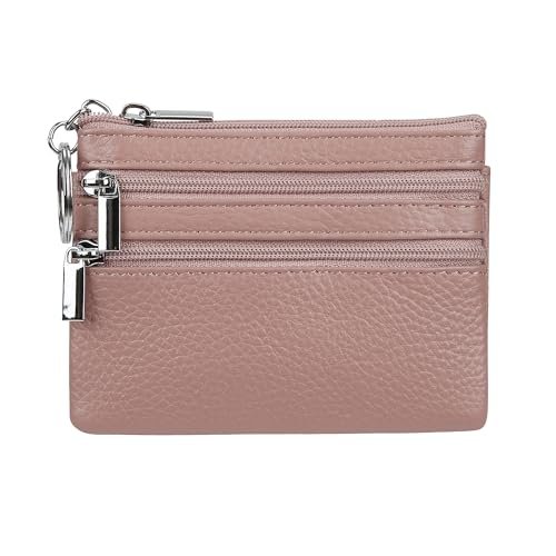 Torebka z prawdziwej skóry dla kobiet z brelokiem, Ciemny róż, Jeden rozmiar, Etui na monety