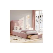 Łóżka dla dzieci i młodzieży - Łóżko tapicerowane 90 x 200 cm, łóżko pojedyncze z zagłówkiem i schowkiem, łóżko dziecięce, szenil, kolor różowy - miniaturka - grafika 1