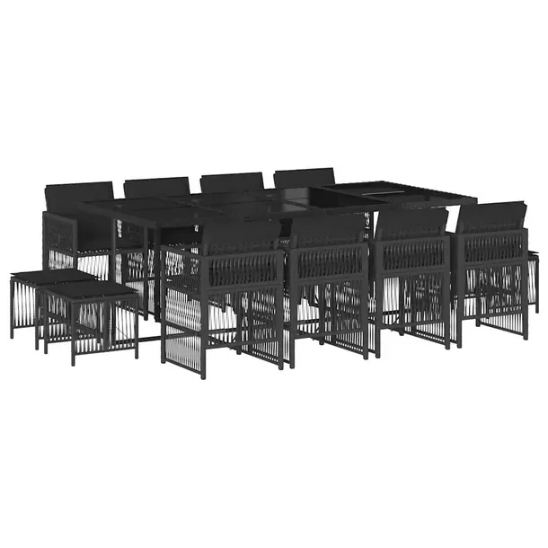 Zestaw mebli ogrodowych czarny, 220 x 106 x 73 cm, 8 krzeseł, 4 stołki