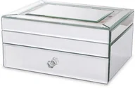 Biżuteria - akcesoria - Szkatułka kasetka na biżuterię szklana glamour srebrna 10,5x22x18 169303 - miniaturka - grafika 1