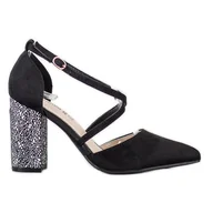 Czółenka - Goodin Modne Czółenka Na Słupku czarne - miniaturka - grafika 1