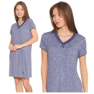 Piżamy damskie - KOSZULA NOCNA DAMSKA MORELLA PREMIUM WISKOZOWA W SEREK ZGASZONY FIOLET W BIAŁE SERCA PR-032 L - miniaturka - grafika 1