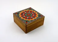 Pojemniki kuchenne - Herbaciarka drewniana na herbatę z 4 przegródkami – pudełko na herbaty folk decoupage jasny dąb organizer prezent rustykalny - miniaturka - grafika 1
