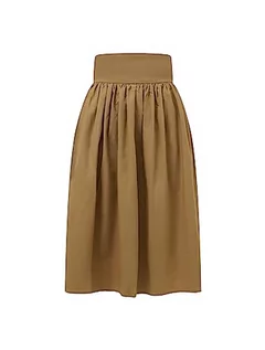 Spódnice - BALOU Damska bawełniana lniana spódnica midi z wysokim stanem, karmelowa, UK 14, Karmel, 40 - grafika 1