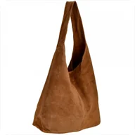 Plecaki worki - Torebka skórzana shopper bag worek camel brąz - miniaturka - grafika 1