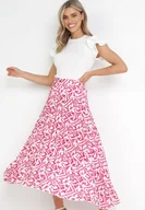 Spódnice - Fuksjowa Plisowana Spódnica Satynowa Maxi Raimena - miniaturka - grafika 1