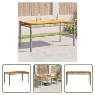 The Living Store Stół ogrodowy - szary - 140x80x75 cm - polirattan i akacja - Stół Ogrodowy - Stoły ogrodowe The Living Store Stół ogrodowy - szary - 140x80x75 cm - polirattan i akacja - Stół Ogrodowy - Stoły ogrodowe - miniaturka - grafika 1
