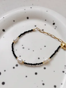 Bransoletka czarna z perłami - Bransoletki - miniaturka - grafika 1