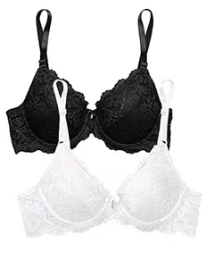 Smart & Sexy Damski biustonosz push-up z koronką, 2-pak, czarny odcień/biały, 38D (2 sztuki), Czarny odcień/biały, 85D - Biustonosze - miniaturka - grafika 1