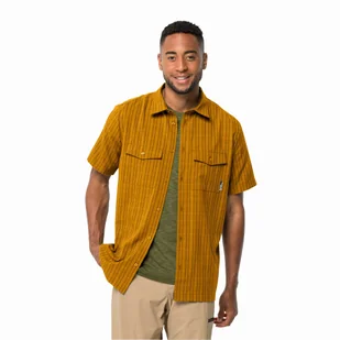 Męska koszula z krótkim rękawem Jack Wolfskin THOMPSON SHIRT MEN curry check - L - Koszule męskie - miniaturka - grafika 1