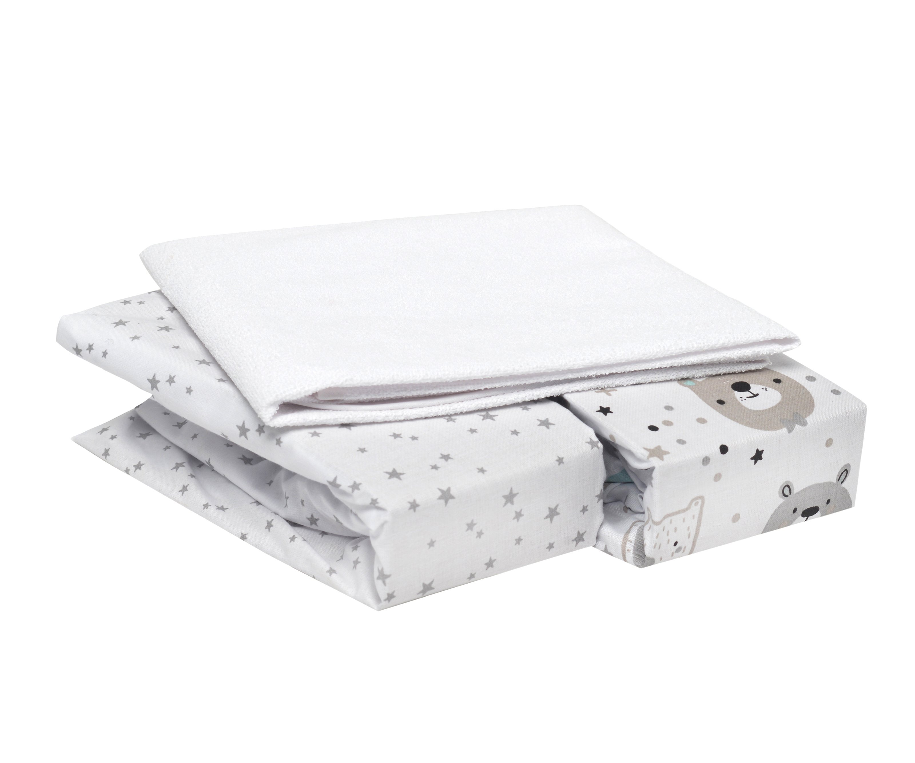 FlyIdeas prześcieradło 60x120 cm do łóżeczka dziecięcego, 3 sztuki - 2 prześcieradła + 1 wodoodporny ochraniacz na materac, 100% czystej i miękkiej bawełny
