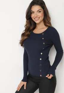 Granatowy Sweter Ozdobiony Metalowymi Napami Corettina - Swetry damskie - miniaturka - grafika 1