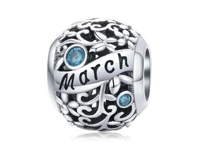 Pandora Valerio.pl Rodowany srebrny charms do miesiąc marzec month march cyrkonie srebro 925 CHARM216 CHARM216 - Charmsy - miniaturka - grafika 1