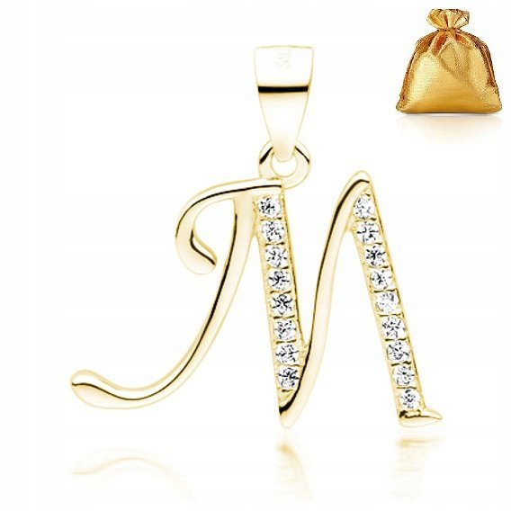 Złota Zawieszka Wisiorek Literka M Pozłacana Srebro Próby 925/585 Prezent