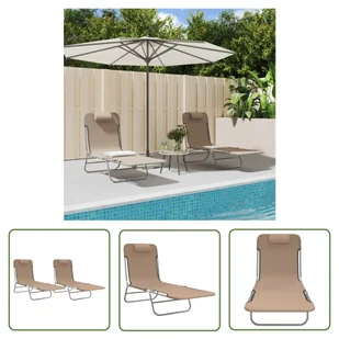 The Living Store Składane leżaki - 2 szt. - kolor taupe - Textilene i stal - Leżak Ogrodowy - Leżaki ogrodowe The Living Store Składane leżaki - 2 szt. - kolor taupe - Textilene i stal - Leżak Ogrodowy - Leżaki ogrodowe - miniaturka - grafika 1