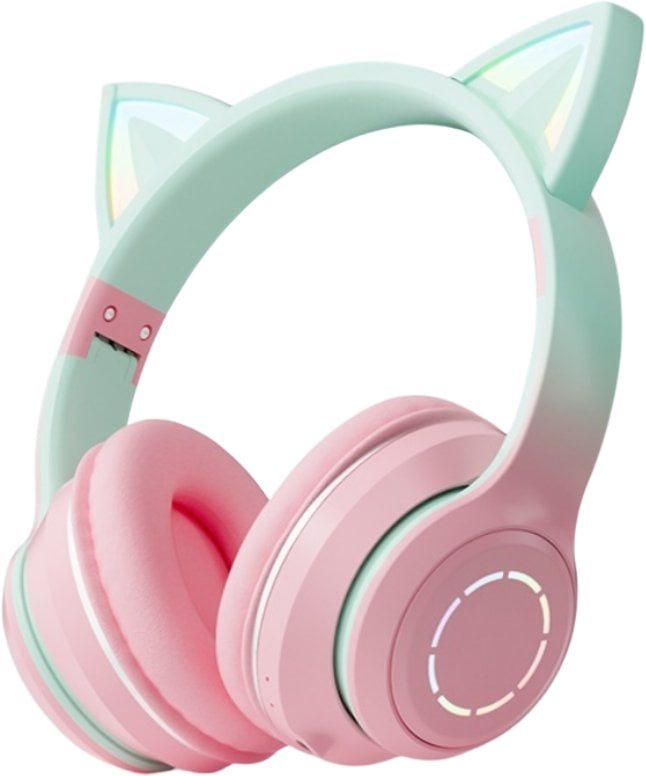 R2 Invest Bluetooth v5.3 z podświetleniem RGB i ANC kot różowe JST-BT035