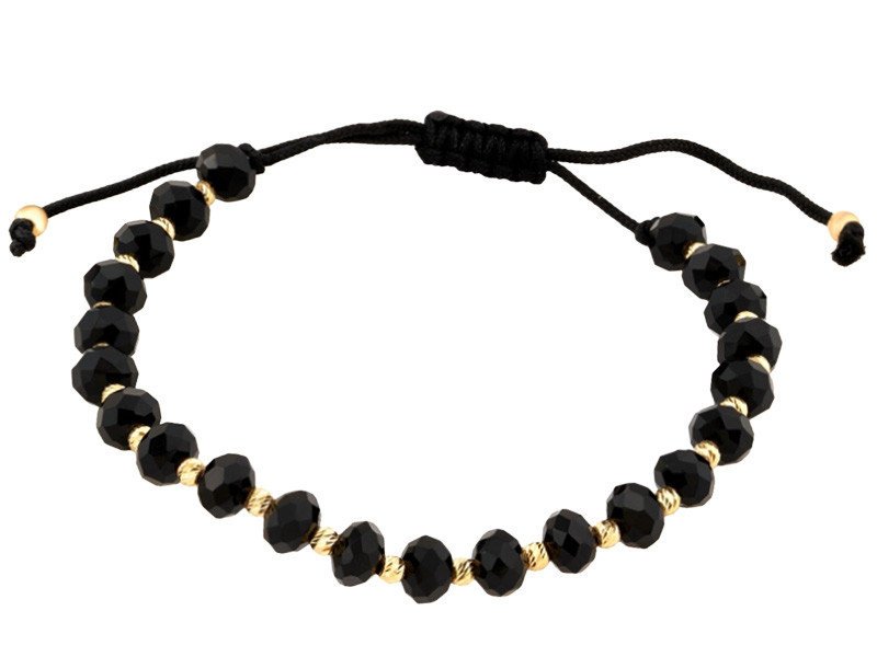 Szurkowa bransoletka ze złotymi kuleczkami 585 i czarnymi koralikami