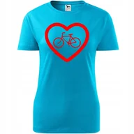 Koszulki i topy damskie - Damska Koszulka z Nadrukiem Rowerowa Rower Serce Prezent dla Rowerzystki turkusowy XL - miniaturka - grafika 1