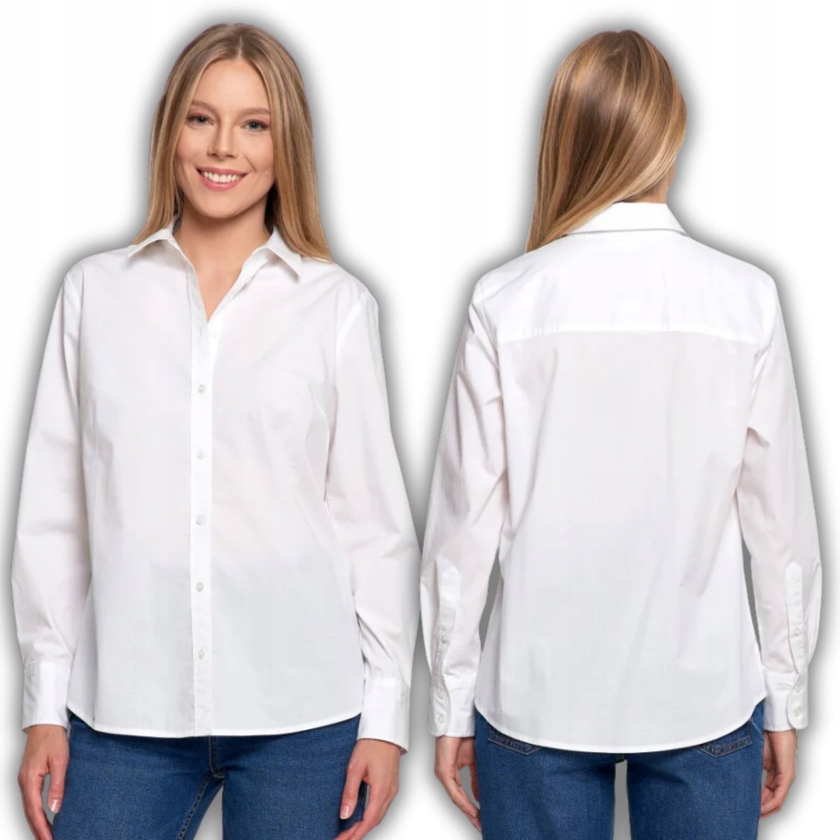 KOSZULA DAMSKA Z DŁUGIM RĘKAWEM BAWEŁNIANA KLASYCZNA LUŹNY KRÓJ MORAJ L WHITE