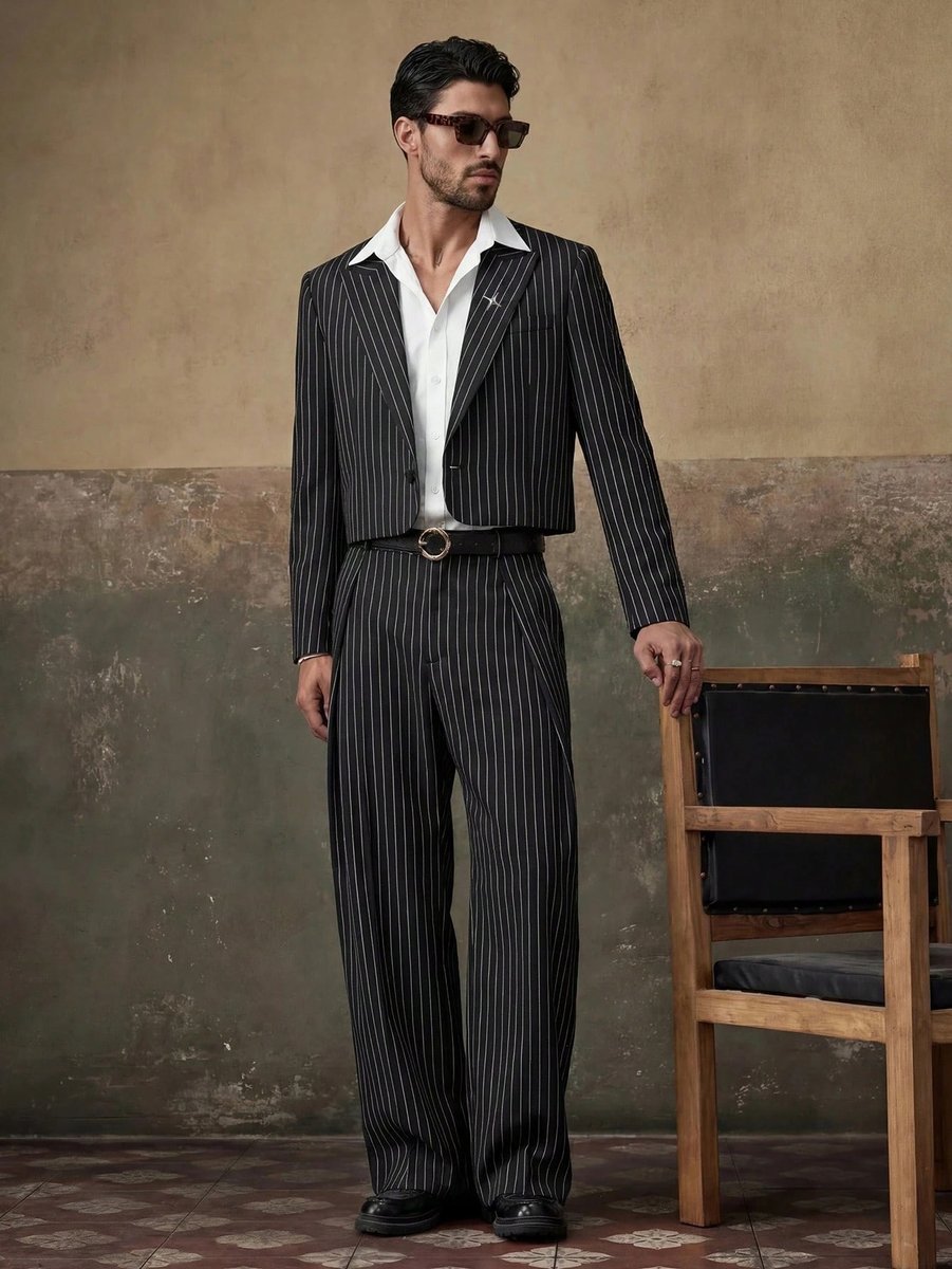 SHEIN CZARNE ELEGANCKIE SPODNIE W PASKI W KANT M 1MA