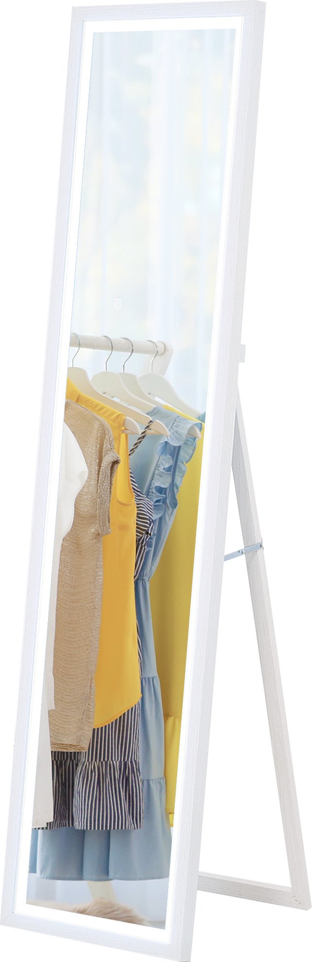 HOMCOM Lustro stojące 40 x 160 cm z oświetleniem LED, lustro ścienne ze sterowaniem dotykowym, lustro podłogowe do sypialni, salonu, białe