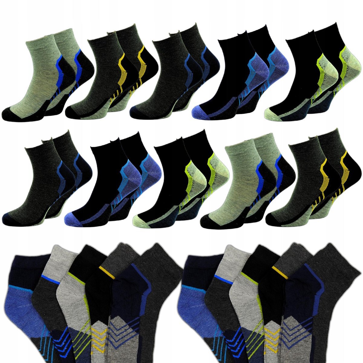 10 x Męskie Skarpety STOPKI Sportowe Krótkie Kolorowe Bawełniane 40-42