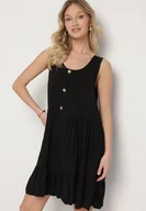 Sukienki - Czarna Bawełniana Sukienka o Rozkloszowanym Kroju Zdobiona Guzikami Iffa - miniaturka - grafika 1