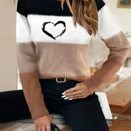 Bluzy damskie - TEMU Sweter Damski - Czarny/Beżowy/Brązowy/Biały/Szary, Ciepła Zimowa Bluza na Codzień i Walentynki - Okrągły Dekolt, Miękka Tkanina z Wzorem , Modne - miniaturka - grafika 1