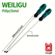 Inne - 2+1 szt. 300mm*5mm Wkrętak ze Chromowo-Wanadowej, z Magnetyczną Końcówką, Bardzo Długi Magnetyczny Wkrętak Ręczny, Płaski Krzyż - miniaturka - grafika 1