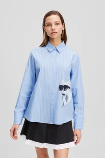 Karl Lagerfeld koszula bawełniana IKON damska kolor niebieski relaxed z kołnierzykiem klasycznym A3W11029 - Koszule damskie - miniaturka - grafika 1