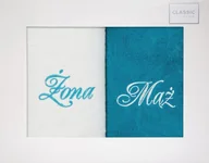 Ręczniki - Komplet ręczników Mąż Żona 2x70x140 biały turkus - 2 szt. 70 X 140 cm - miniaturka - grafika 1