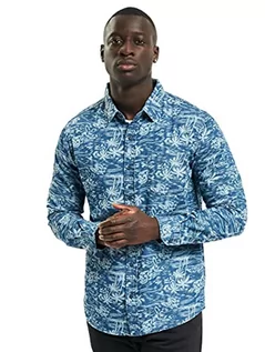 Koszule męskie - Urban Classics Męska koszula dżinsowa z nadrukiem Palm Denim, jasnoniebieski (light blue wash), L - grafika 1