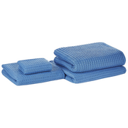 Ręczniki - Beliani Komplet 4 ręczników bawełniany niebieski AREORA - miniaturka - grafika 1
