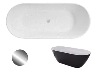 Wanna Wolnostojąca Besco Moya Matt Black&White 170 + klik-klak chrom - Wanny - miniaturka - grafika 1