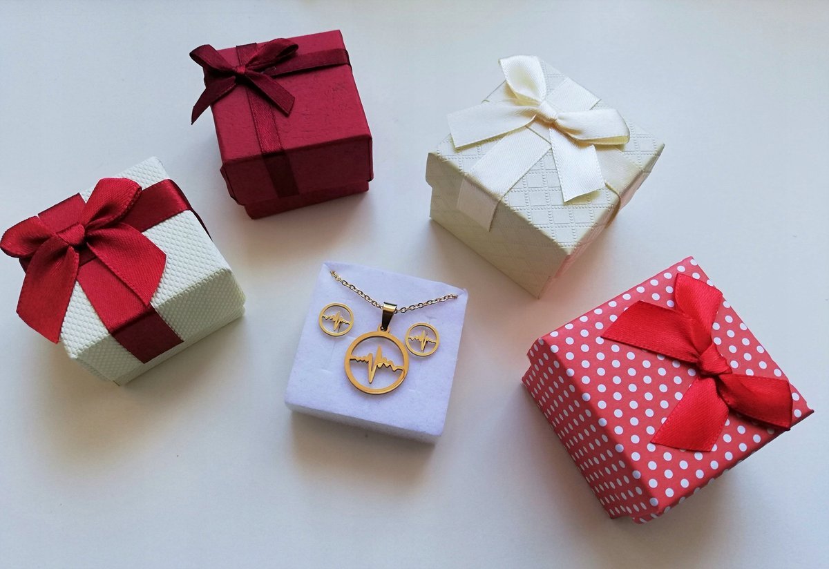 Naszyjnik + Kolczyki + Pudełko Linia Życia Ekg