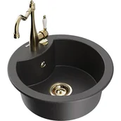 Zlewozmywaki z baterią - Mexen Diego zlewozmywak granitowy 1-komorowy z baterią kuchenną Carla, czarny nakrapiany - miniaturka - grafika 1