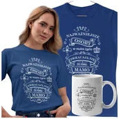 Gadżety dla niej i dla niego - Koszulka dla Mamy na Dzień Mamy zestaw z kubkiem i nadrukiem Najważniejsze osoby w moim życiu zwracają się do mnie MAMO kolor granatowy - miniaturka - grafika 1