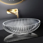 Umywalki - EMKE Umywalka nablatowa 51x35x15 cm, owalna Umywalka z przezroczystego szkła, Montaż na blacie - miniaturka - grafika 1