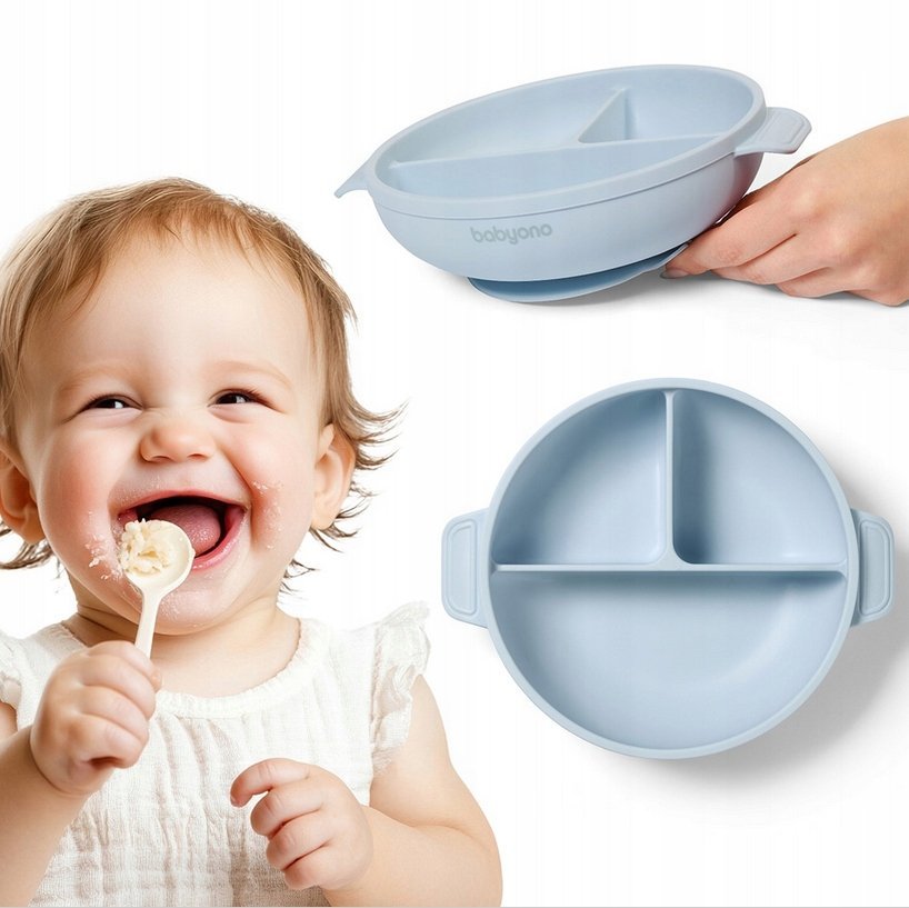 Silikonowy talerz z przyssawką i przykrywką Babyono 1661/01 niebieski