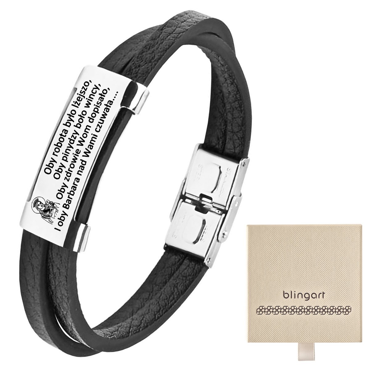 Bransoletka z grawerem dla Górnika z czarnej skóry