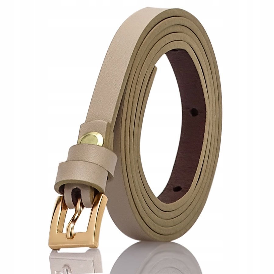 damski pasek BEŻ skora SKORZANY CIENKI Gracio