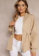 Kurtki damskie - Beżowa Pikowana Kurtka Bomberka ze Ściągaczami Libbie - miniaturka - grafika 1