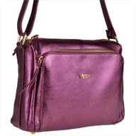 Torebki damskie - Włoska skórzana torebka fiolet metaliczna VEZZE złote okucia - miniaturka - grafika 1