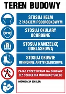Okulary ochronne - Tablica Teren budowy stosuj hełm okulary kamizelkę buty 30x42cm PCV 1mm - miniaturka - grafika 1