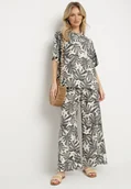 Komplety damskie - Szary Wiskozowy Komplet z Motywem Roślinnym Szerokie Spodnie i T-shirt Evianira - miniaturka - grafika 1